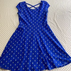 Blue A-Line Dress with Flower Detail